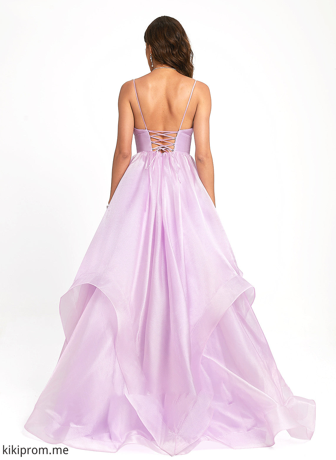 Emely Prom Dresses V-neck Sweep Organza Train Ball-Gown/Princess