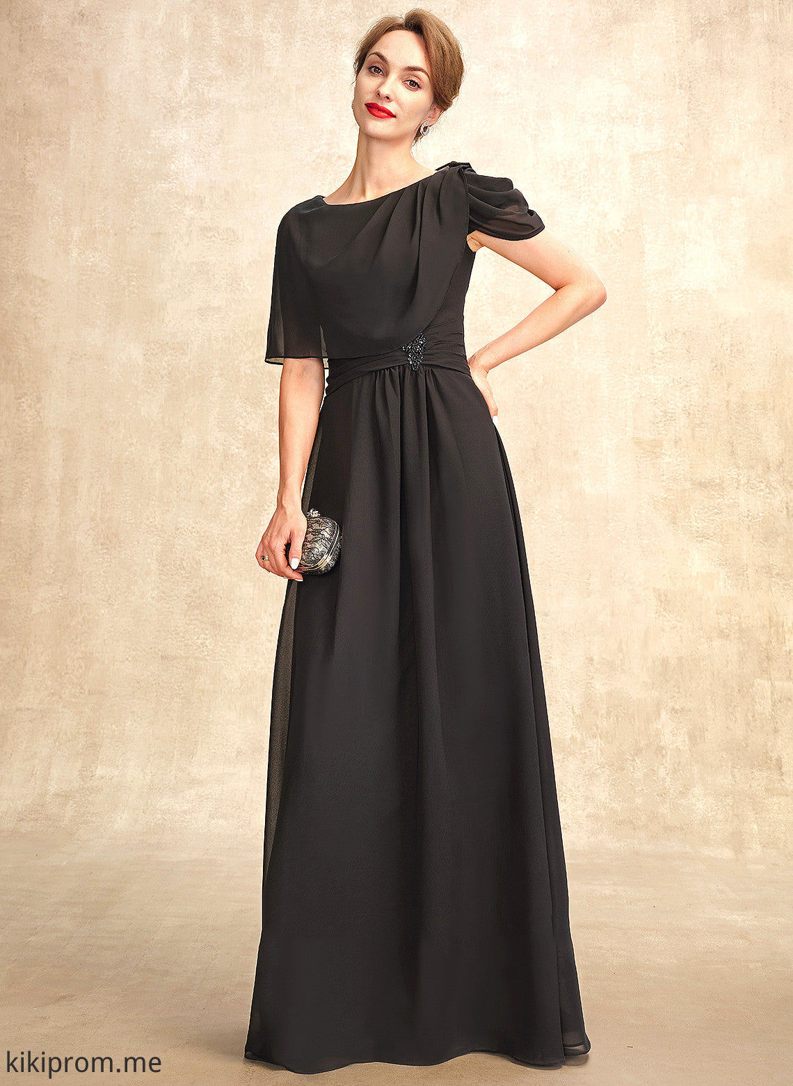 Mother of Ruffle Floor-Length Chiffon Miah Mother of the Bride Dresses Bride Neck Dress With Scoop the A-Line Beading