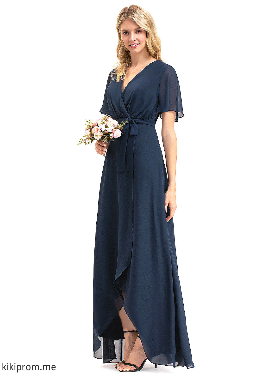 With Prom Dresses Asymmetrical Leia V-neck Chiffon A-Line Bow(s)