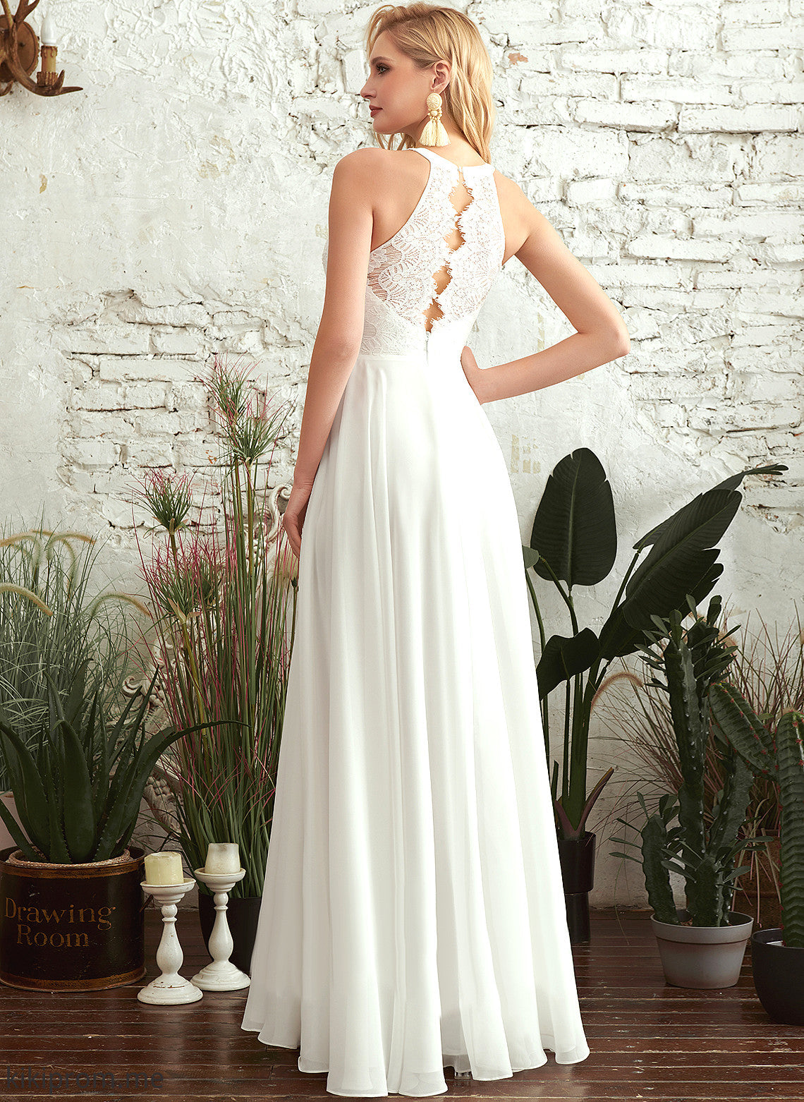 Chiffon Neck A-Line Floor-Length Wedding Dresses Wedding Dress Scoop Nevaeh Lace