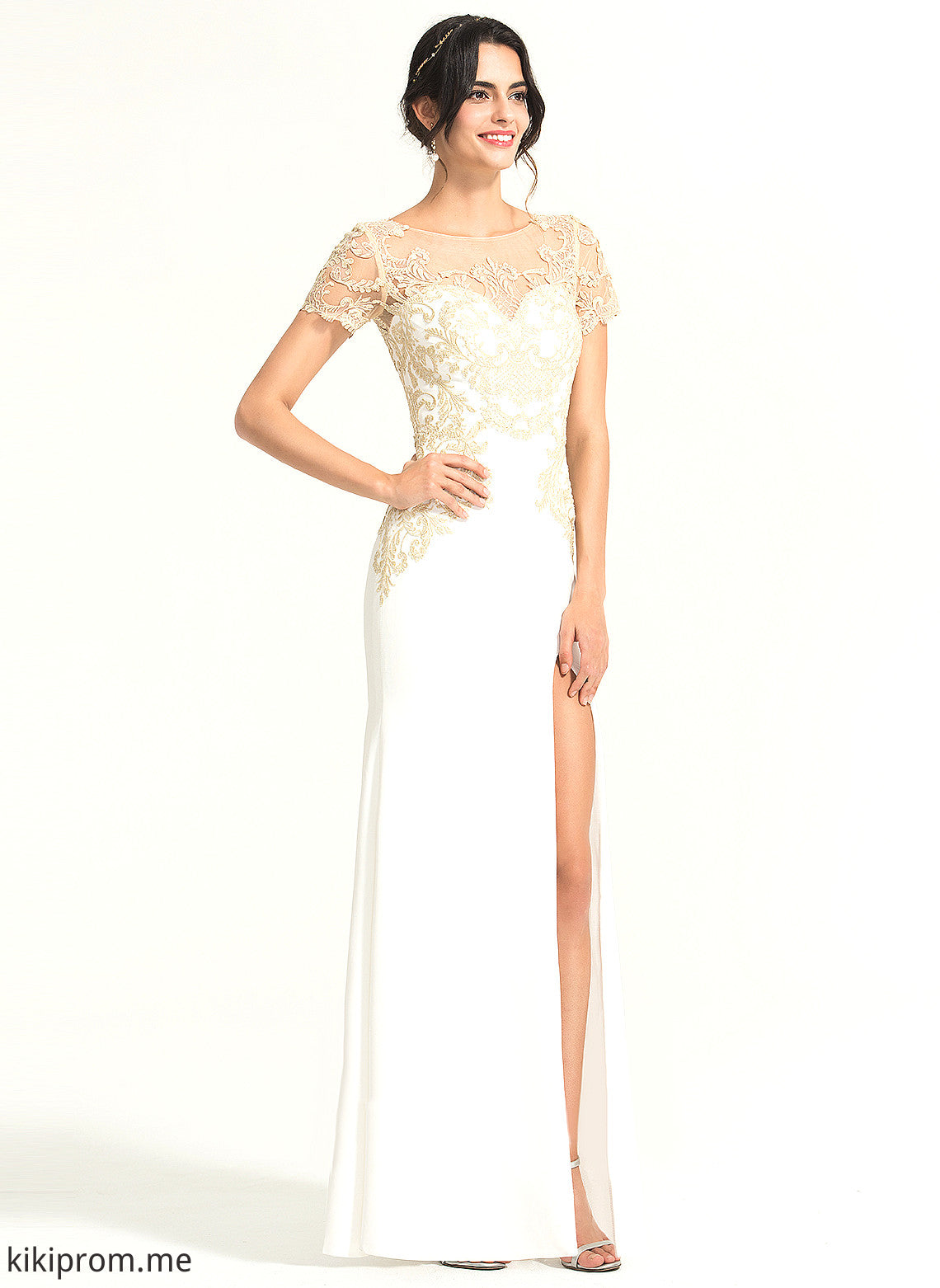 Neck Wedding Dresses Split Crepe Dress Floor-Length Front Stretch Braelyn Lace With Scoop Wedding Sheath/Column