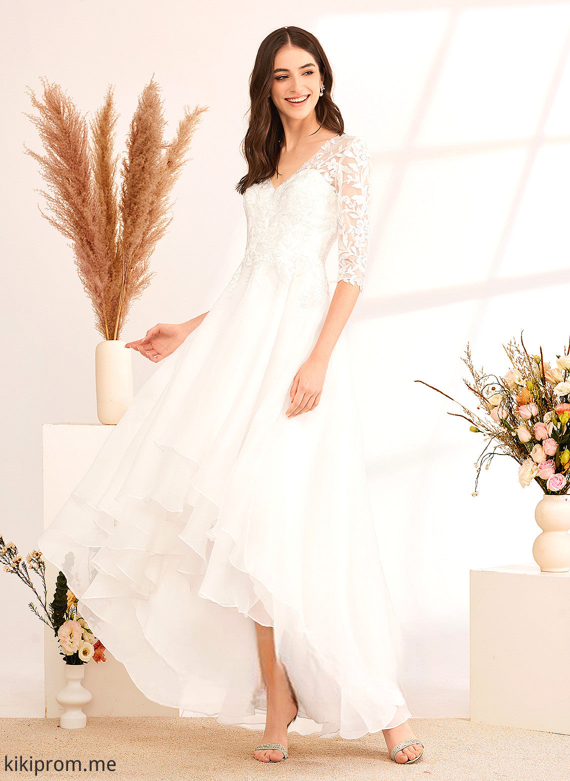 Sequins Wedding Dresses Dress With Tulle Beading A-Line Wedding Lace Yesenia Asymmetrical V-neck