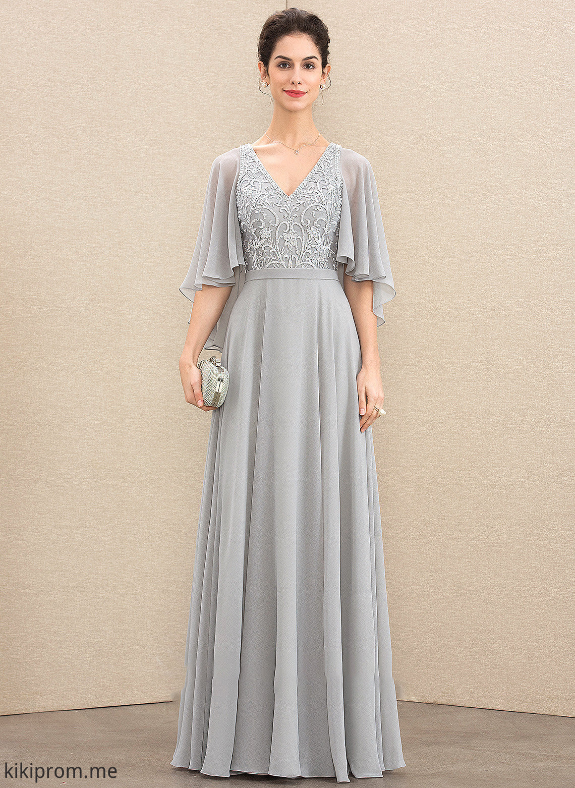 the Beading Sequins Kali of Floor-Length Chiffon Mother of the Bride Dresses With V-neck Dress Bride Mother Lace A-Line