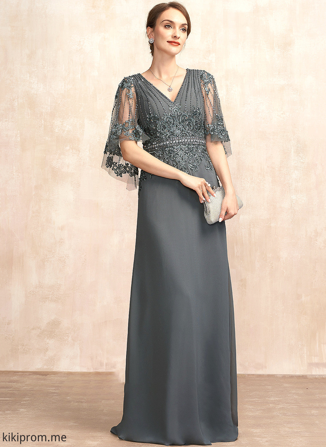 Chiffon Beading Ashlynn of Bride the With Sequins A-Line Mother Floor-Length Dress Mother of the Bride Dresses V-neck Lace