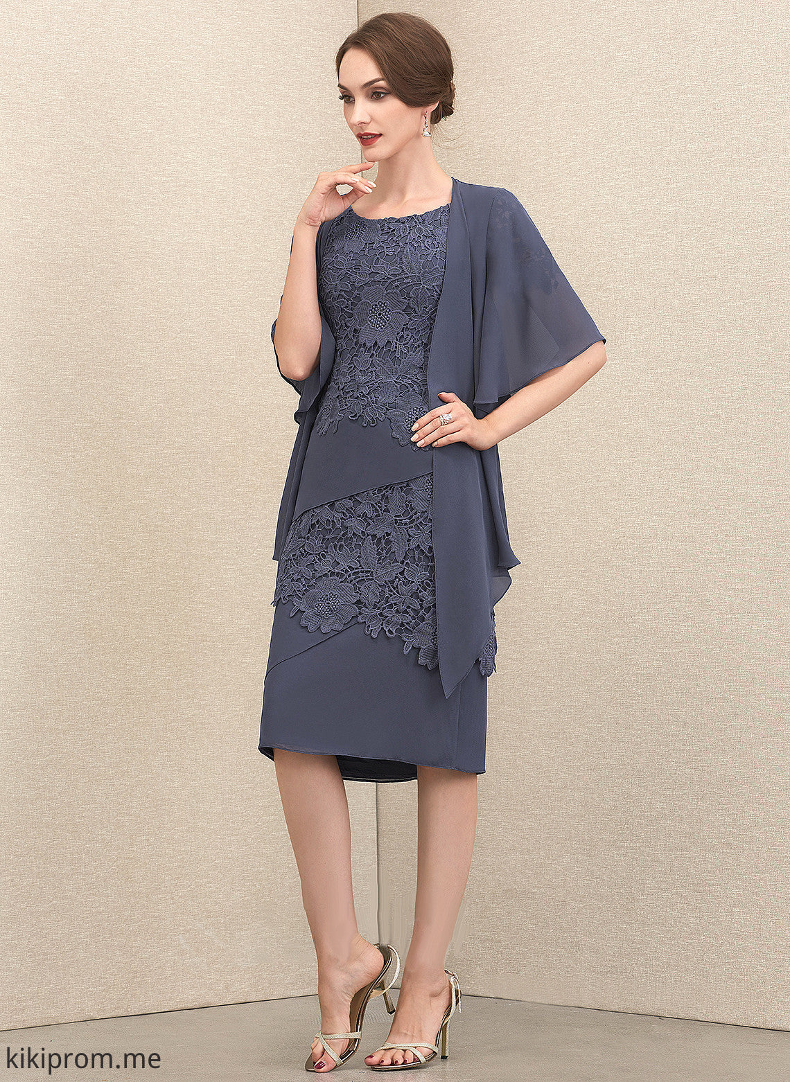 Bride Sheath/Column Chiffon Scoop Skye Lace Dress of the Neck Mother of the Bride Dresses Knee-Length Mother