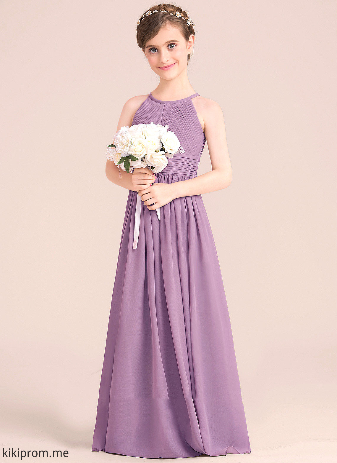 Sleeveless Cassandra Scoop Girl Back - With A-Line Hole Dress Flower Girl Dresses Neck Chiffon Floor-length Flower