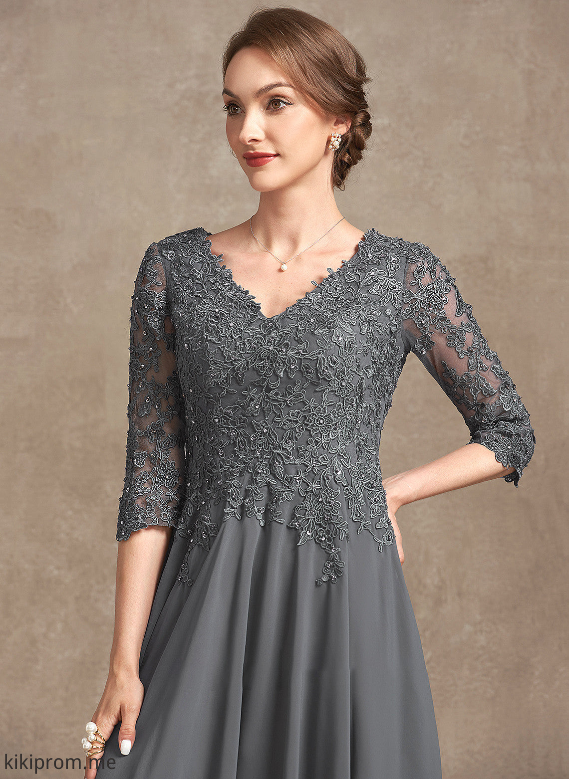 Sequins the With Chiffon Beading A-Line Mother V-neck Dress Mother of the Bride Dresses Tea-Length Leticia Lace of Bride