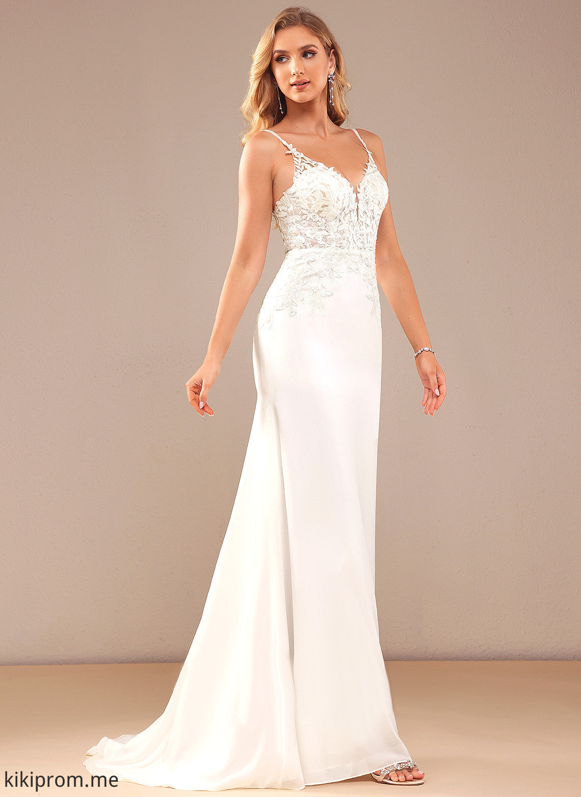 Trumpet/Mermaid Lace With V-neck Chiffon Court Beading Wedding Dresses Dress Train Shaylee Wedding