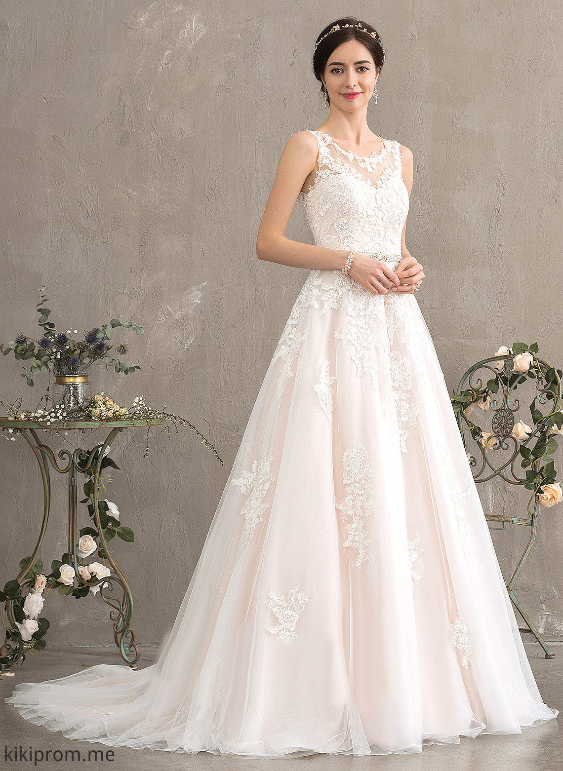 Kirsten With Wedding Dresses Train Lace Ball-Gown/Princess Wedding Sequins Neck Court Beading Dress Scoop Tulle