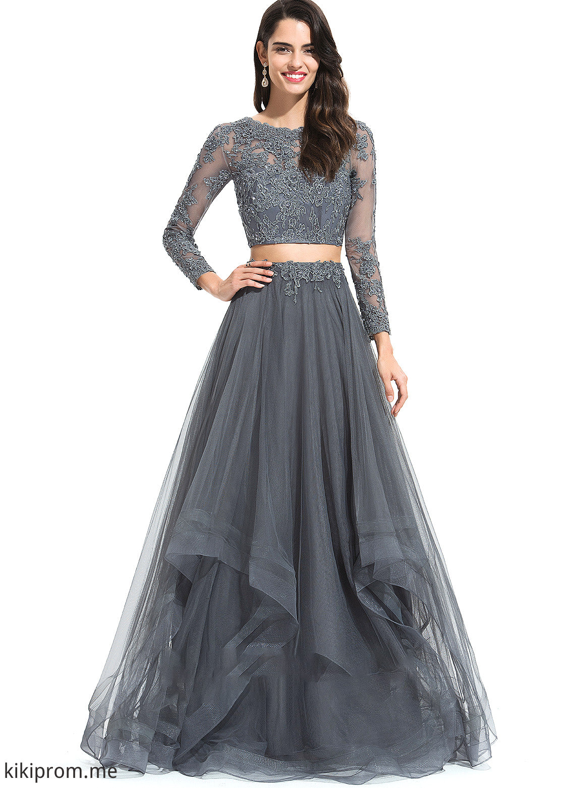 Neck Tulle Ball-Gown/Princess Floor-Length Prom Dresses Scoop With Lindsay Beading Sequins