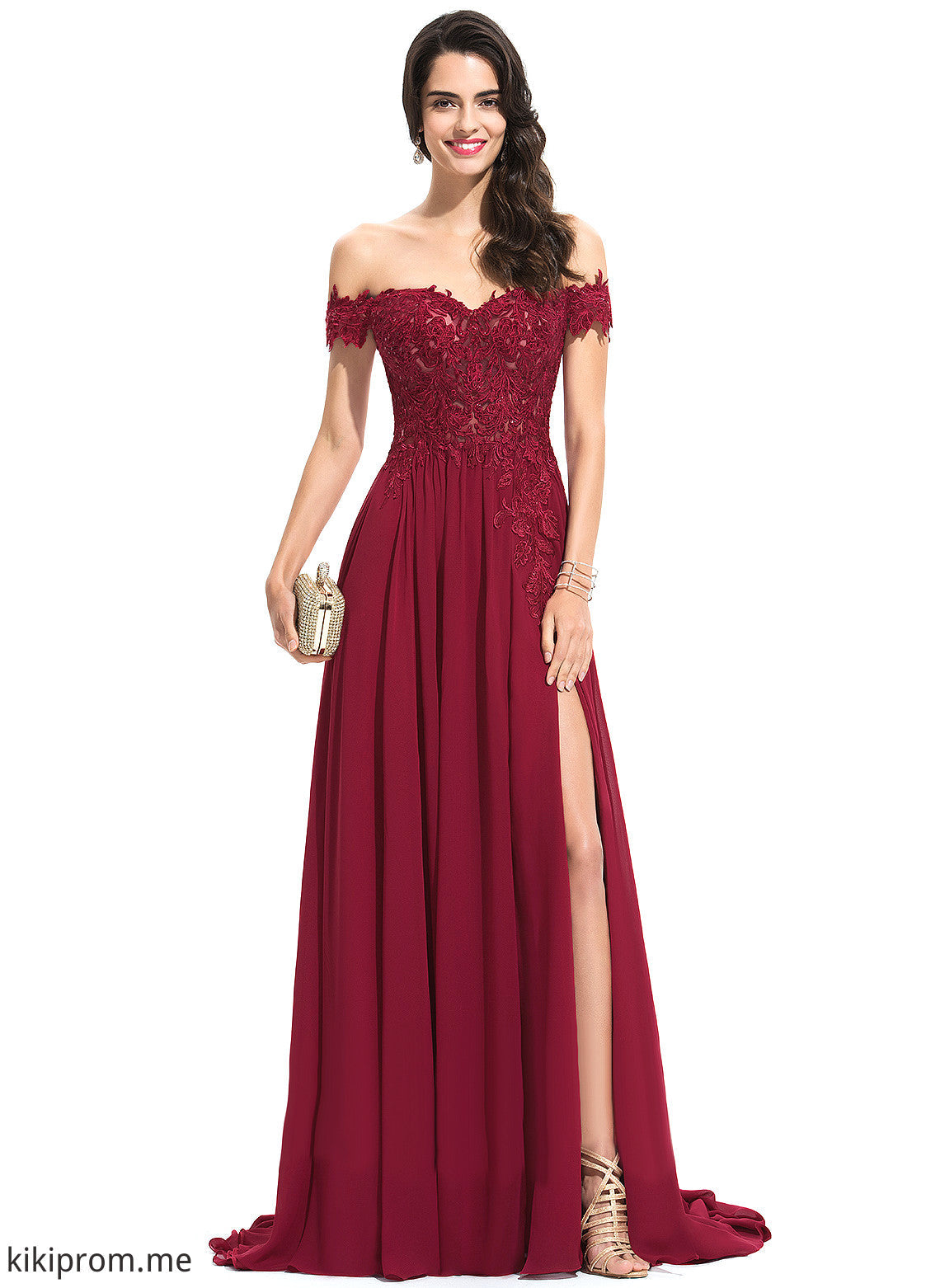 With Prom Dresses Finley Off-the-Shoulder Chiffon Train Sequins Sweep A-Line