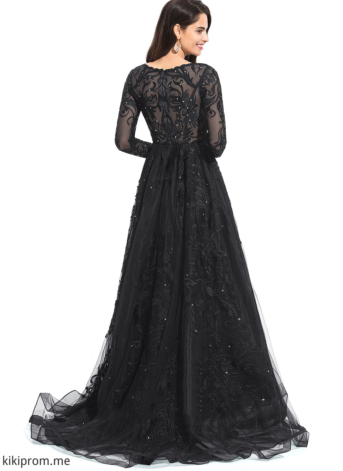 With Sweep V-neck Lace Tulle Sequins Train Ball-Gown/Princess Sarah Prom Dresses