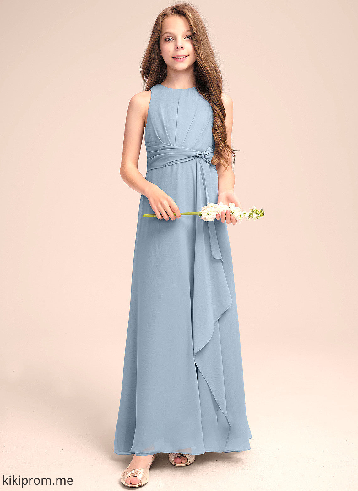 With Neck Chiffon Tatiana Scoop Junior Bridesmaid Dresses Cascading A-Line Floor-Length Ruffles