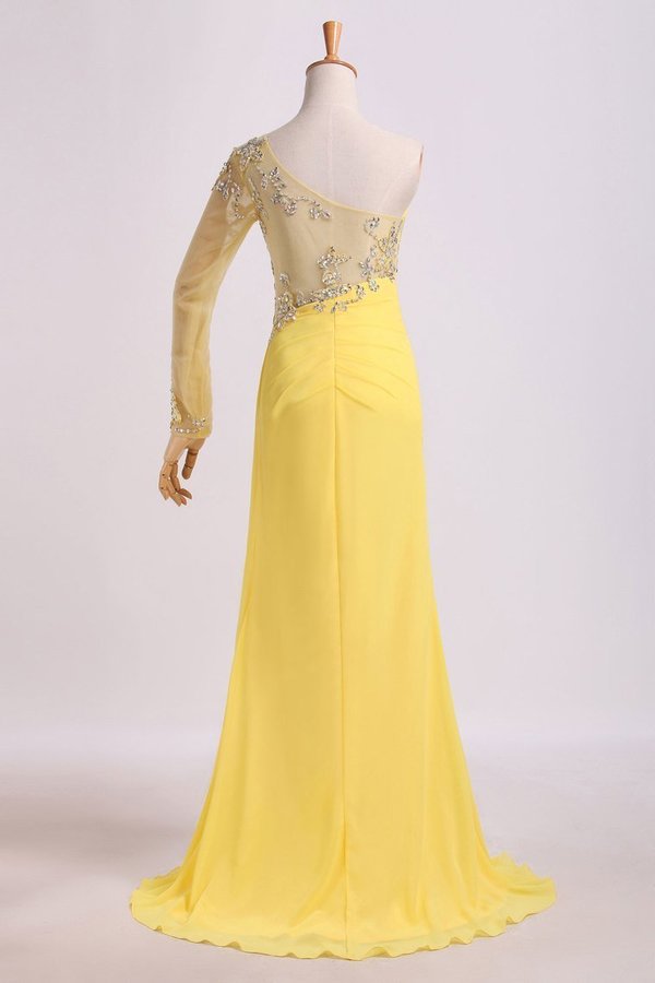 2024 One Sleeve Column Floor Length Prom Dress With PBN4KAMS