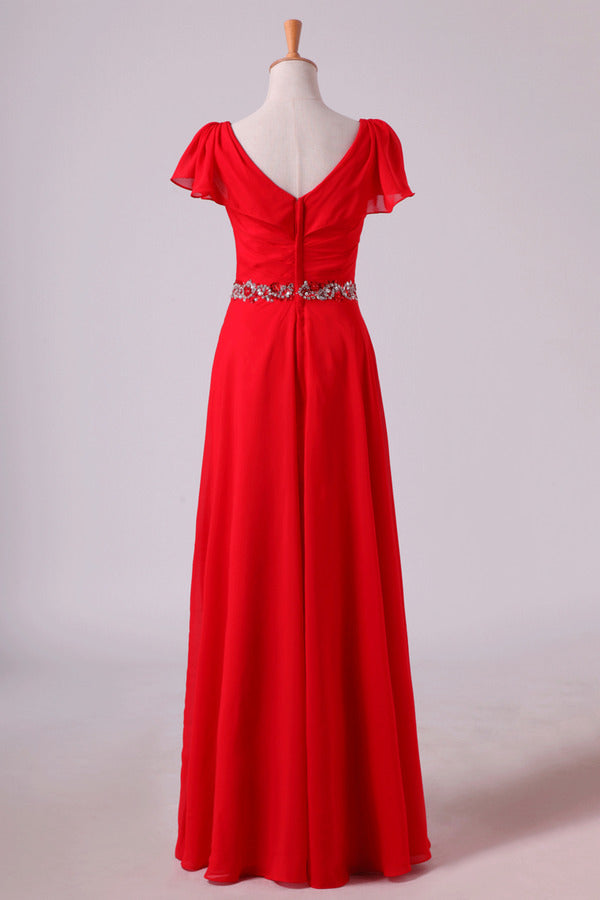 2024 Mother Of The Bride Dresses V-Neck Floor-Length Chiffon With Beading Waist P6Z5LGRS