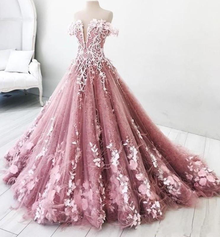 Ball Gown Off the Shoulder V Neck Tulle Lavender Beads Prom Dresses, Quinceanera Dresses STF15562