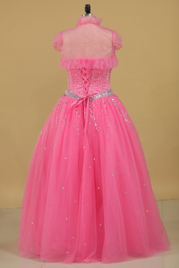 2024 Ball Gown Beaded Bodice Quinceanera Dresses Sweetheart Tulle Floor PSJTC836