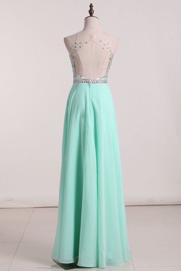 2024 Prom Dresses Open Back A Line Chiffon & Tulle With Beads P96Q51TY