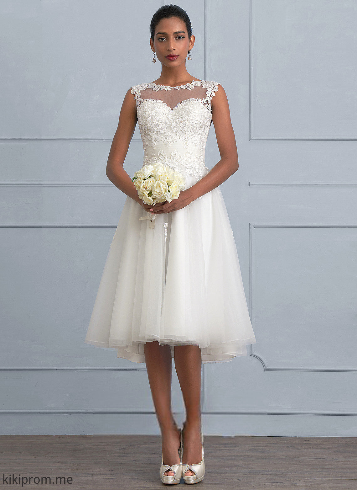 A-Line Wedding Dresses Tulle Lace Diana Dress Illusion Ruffle Wedding With Asymmetrical