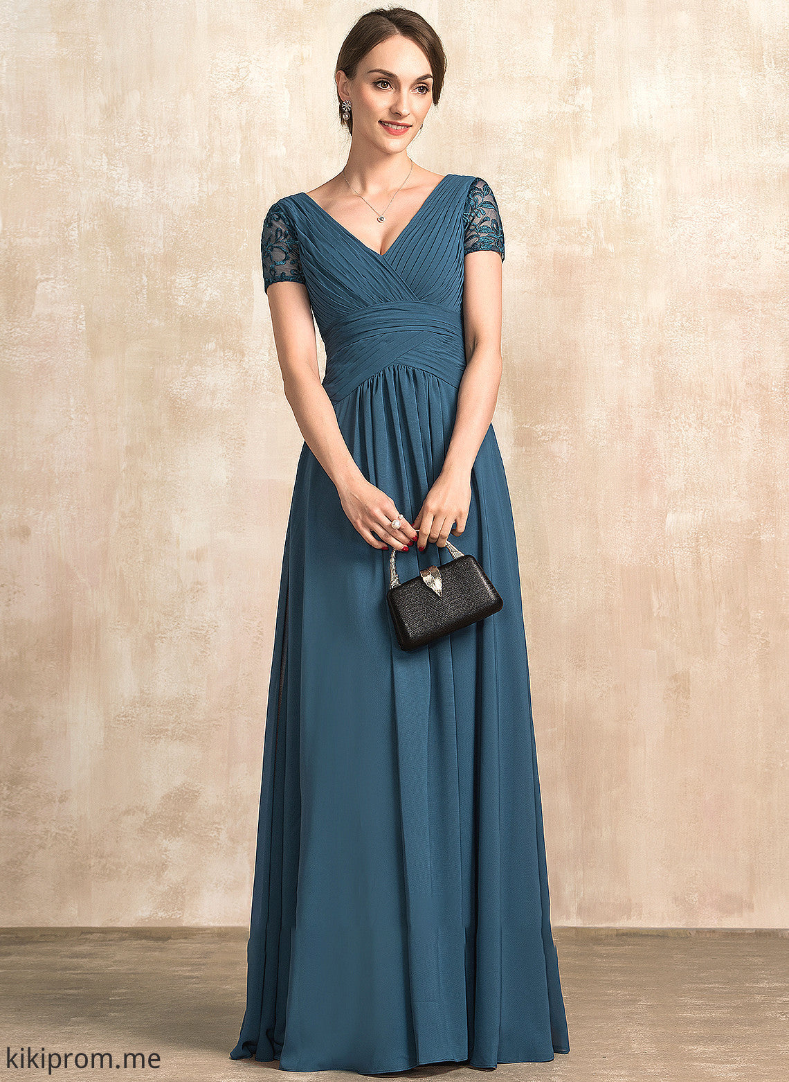 Bride With Dress the Lace V-neck Mother of the Bride Dresses Nina Floor-Length Mother of Chiffon A-Line