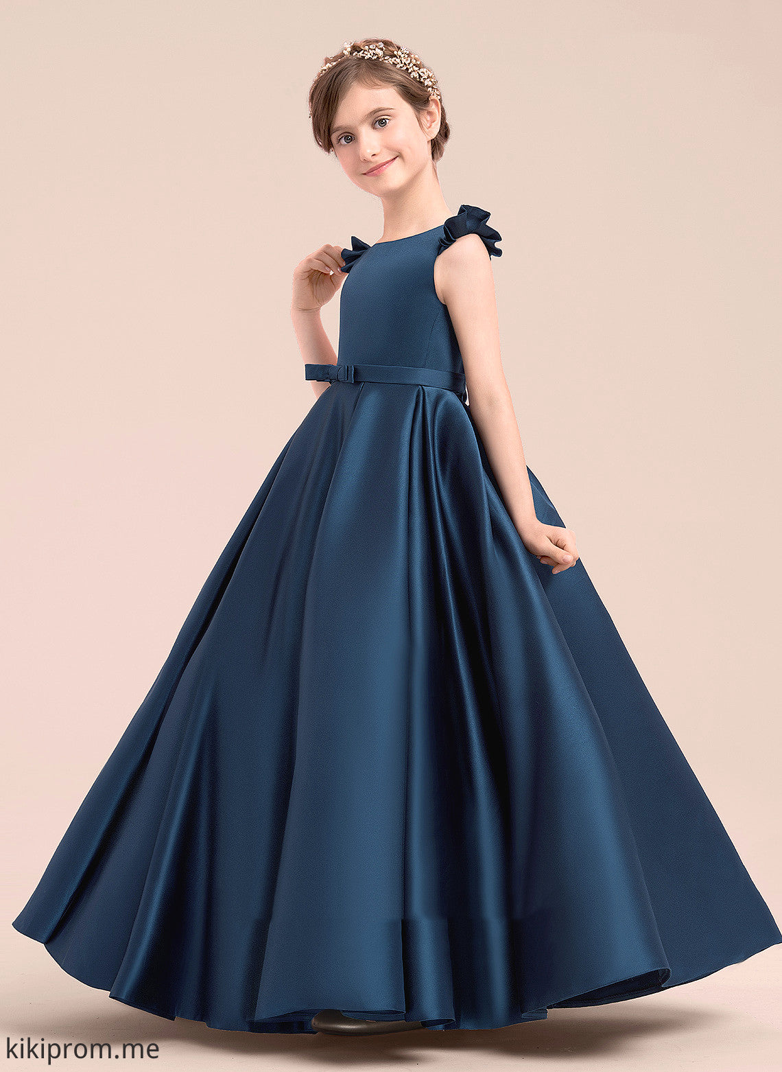 Floor-length Flower Scoop Sleeveless With - Delilah Ball Girl Dress Neck Gown Satin Bow(s) Flower Girl Dresses