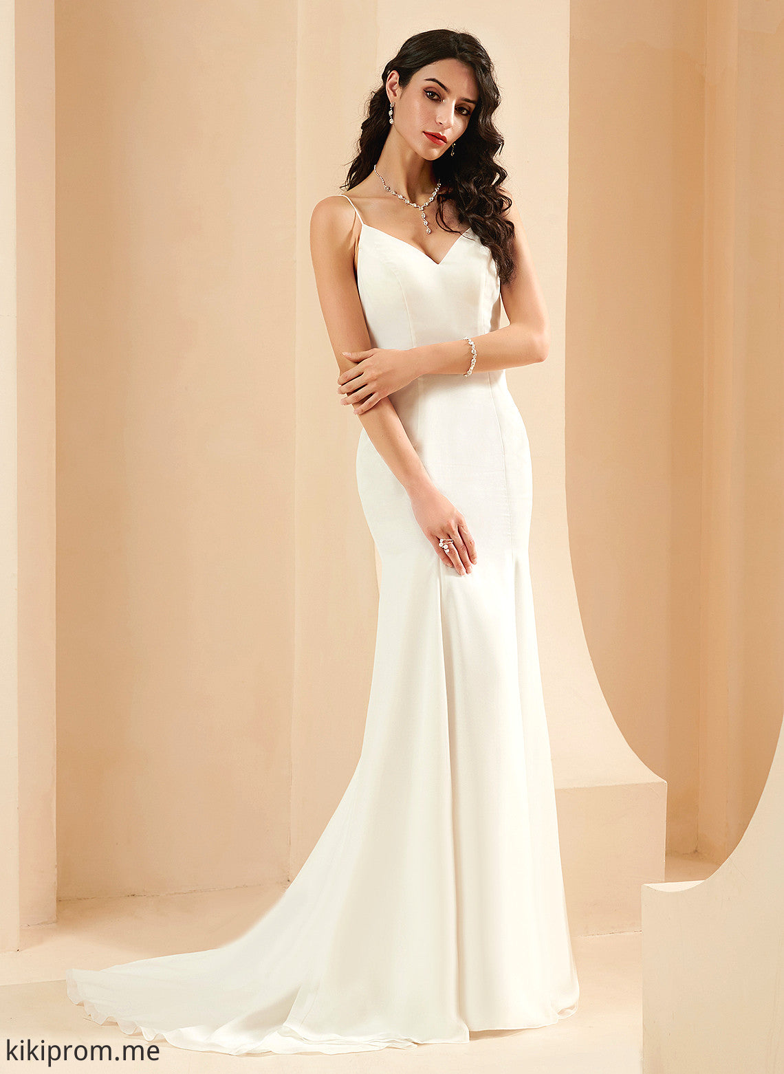 Mimi V-neck Trumpet/Mermaid Train Dress Wedding Wedding Dresses Court Chiffon