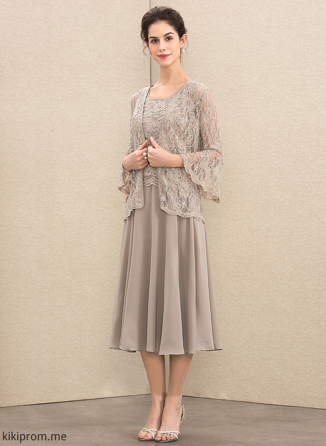 Bride the Lace Chiffon Mother of the Bride Dresses Dulce Mother of With Neck Tea-Length Scoop A-Line Dress Sequins