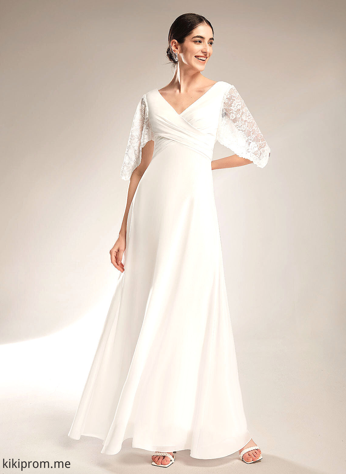 Lace Floor-Length Londyn With Wedding Dresses Wedding Sheath/Column V-neck Chiffon Dress