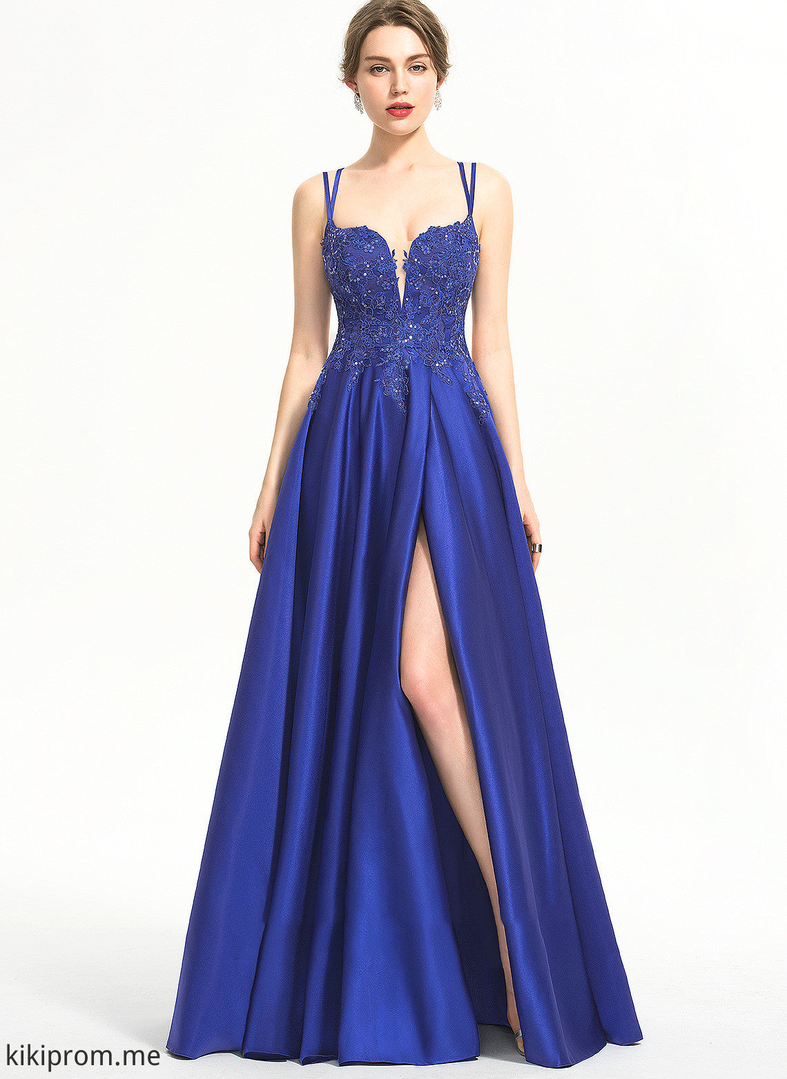 With Floor-Length Satin V-neck Giuliana Prom Dresses Split Front Ball-Gown/Princess Sequins