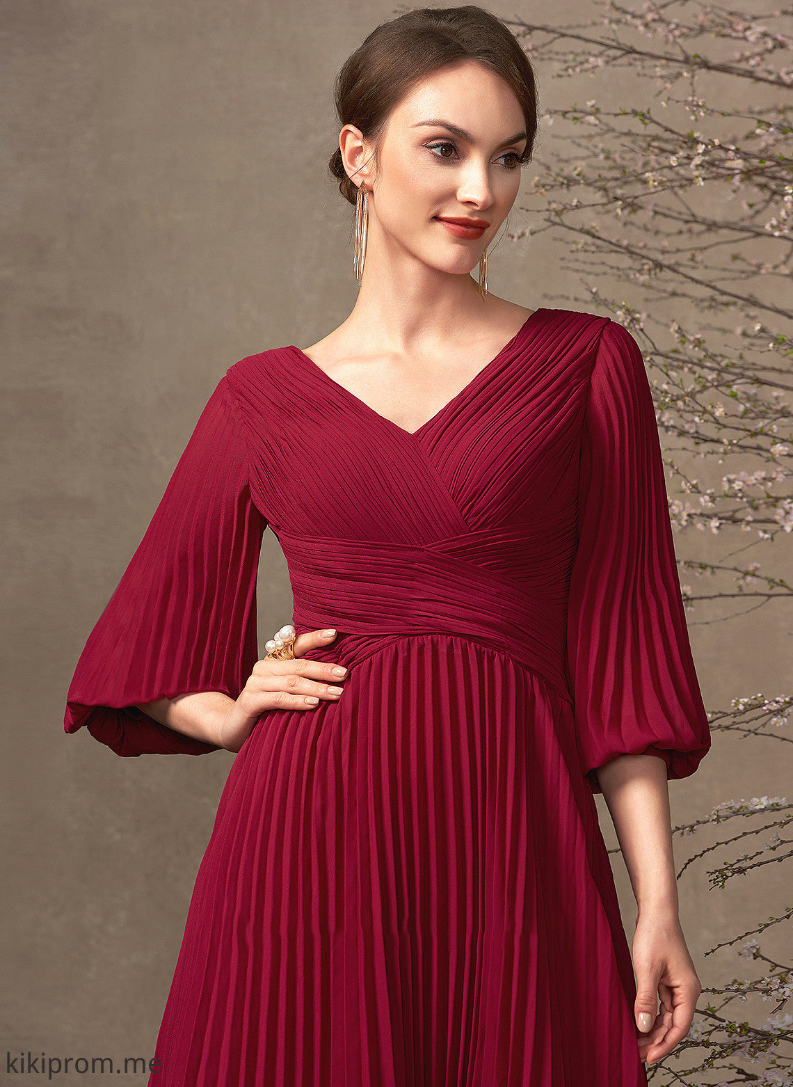 Bride Dress V-neck the With Chiffon of Mother Pleated Tea-Length Heidi A-Line Mother of the Bride Dresses