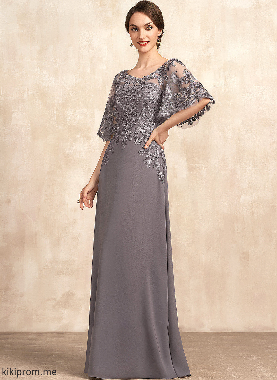 Lace Scoop Dress Neck Sequins the Floor-Length Mother of the Bride Dresses Mother Chiffon Bride Arabella With A-Line of