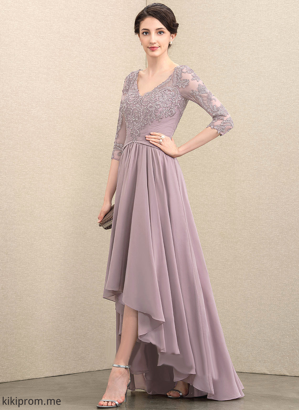 A-Line the Asymmetrical Dress of Chiffon V-neck Sequins Anabelle Mother Lace Mother of the Bride Dresses With Bride