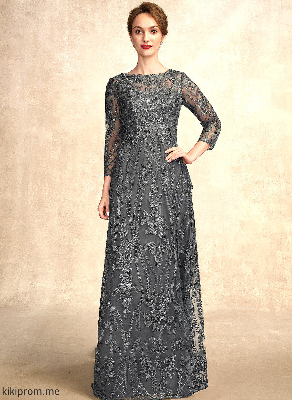 A-Line Dress Sequins Mother of the Bride Dresses Mother Lace Miriam Floor-Length With Bride of Scoop Neck the