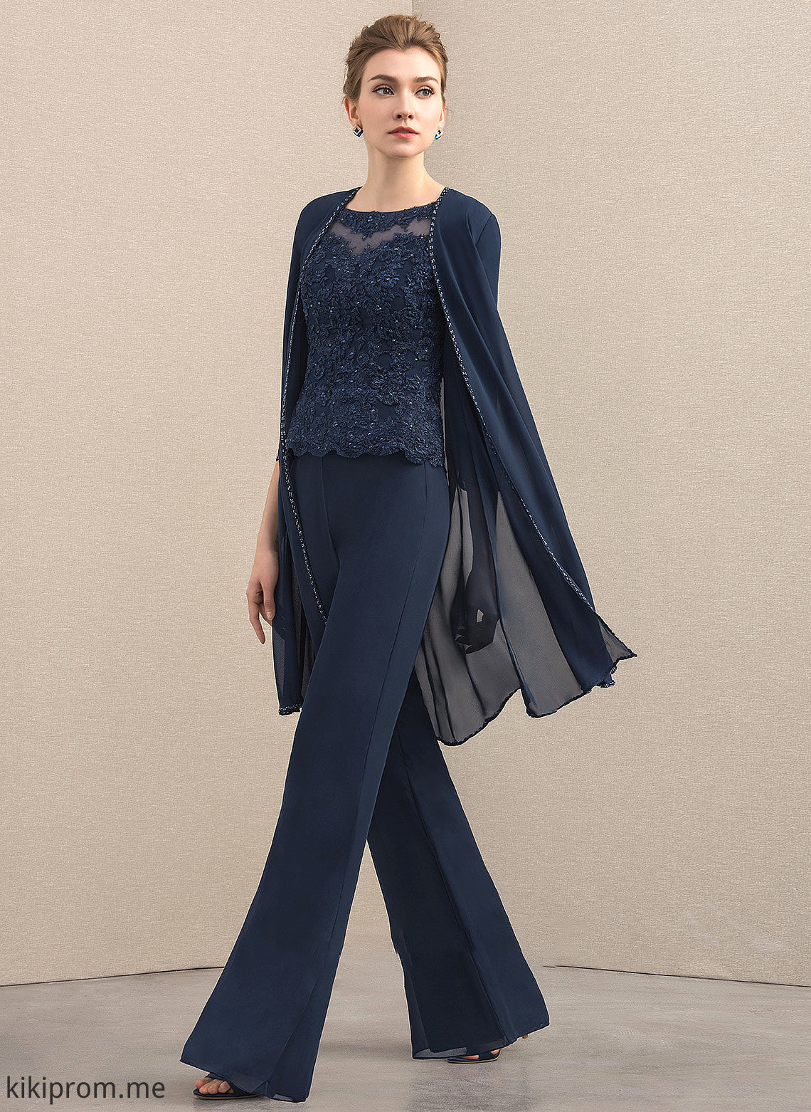 Mother of the Bride Dresses Beading Chiffon Neck Floor-Length With Lace the Jumpsuit/Pantsuit Scoop Mother Kathryn Dress Bride of