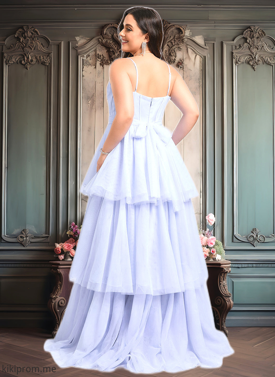 Elva Ball-Gown/Princess Sweetheart Sweep Train Tulle Prom Dresses With Bow HFP0025843