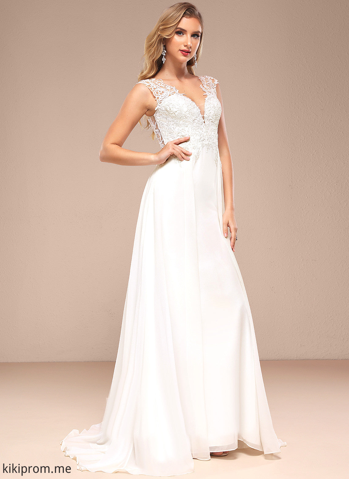 Train A-Line Marcie Lace Chiffon Dress V-neck Sweep Wedding Wedding Dresses