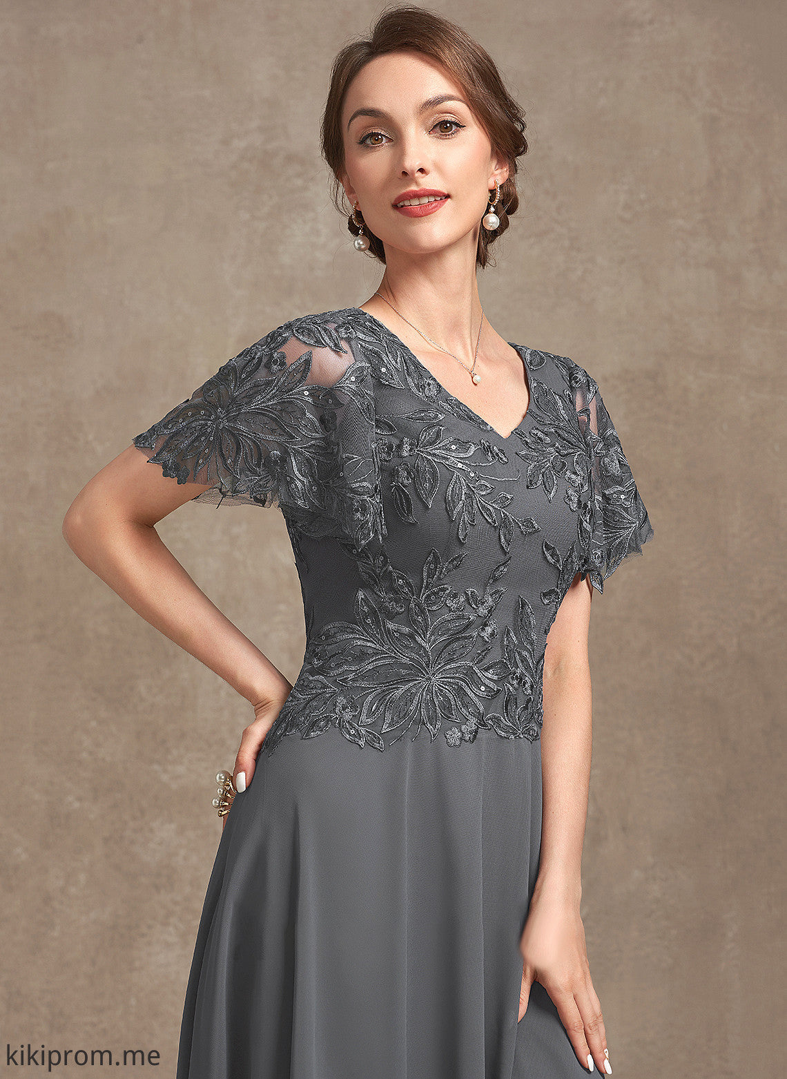 Dress V-neck Lace Chiffon With Ali Bride Ankle-Length Sequins Mother A-Line the Mother of the Bride Dresses of