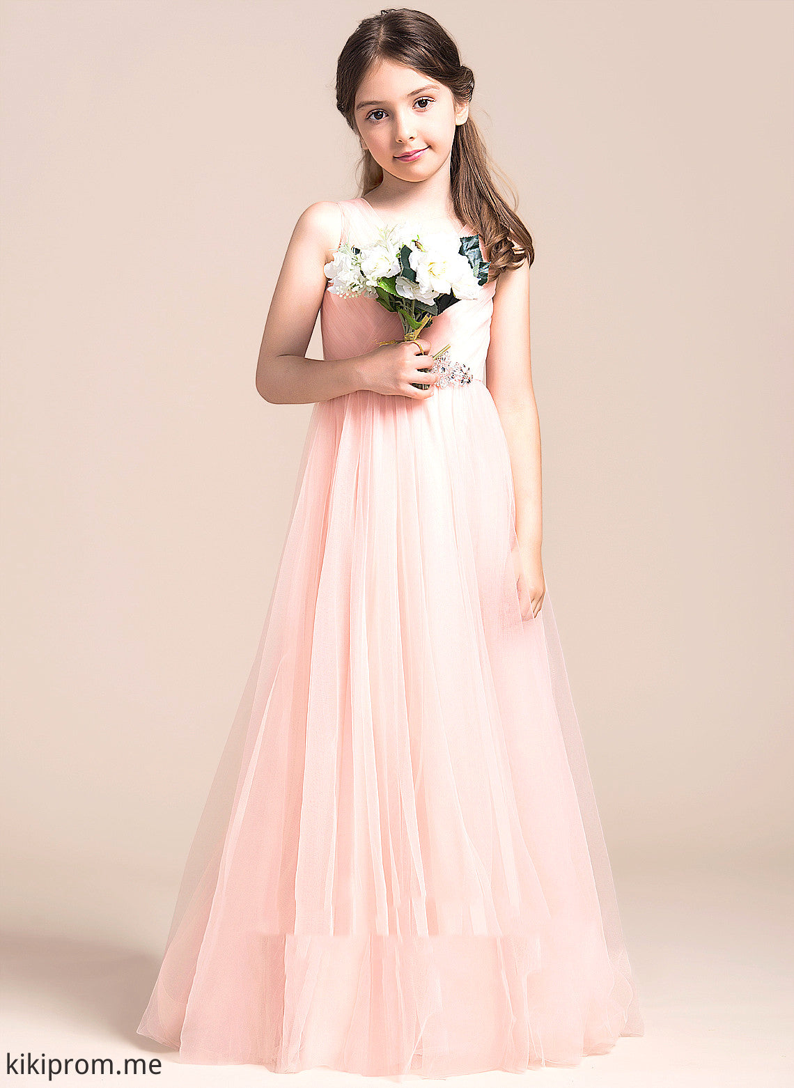 Flower Girl Dresses Dress Floor-length Sleeveless A-Line Ruffles/Beading/Sequins - V-neck Tulle With Girl Kayden Flower