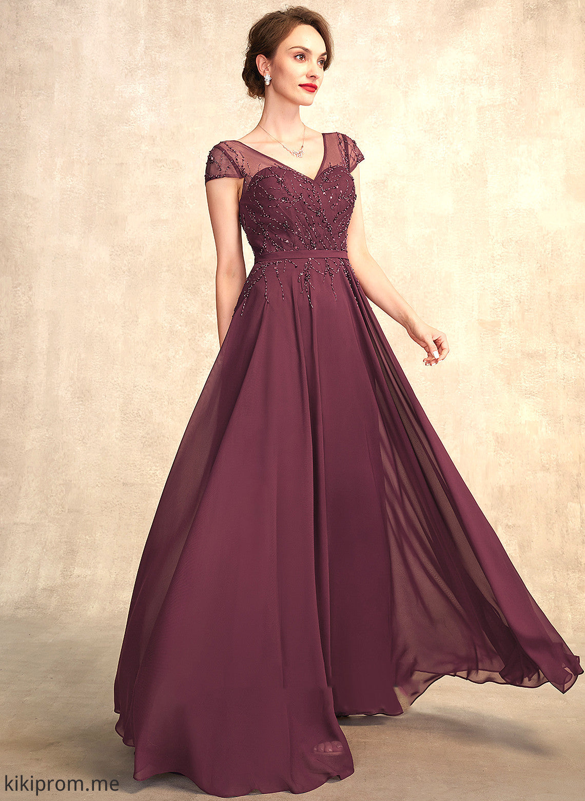 of Beading Floor-Length A-Line Mother of the Bride Dresses Chiffon With V-neck Dress the Mother Morgan Bride Sequins