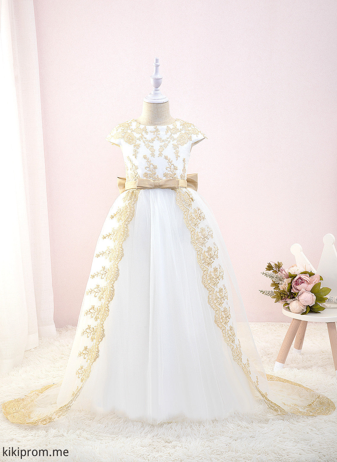 Girl Bow(s) Sleeves Dress Ariel Tulle/Lace Train Flower Girl Dresses Flower Scoop Court Ball-Gown/Princess With - Short Neck