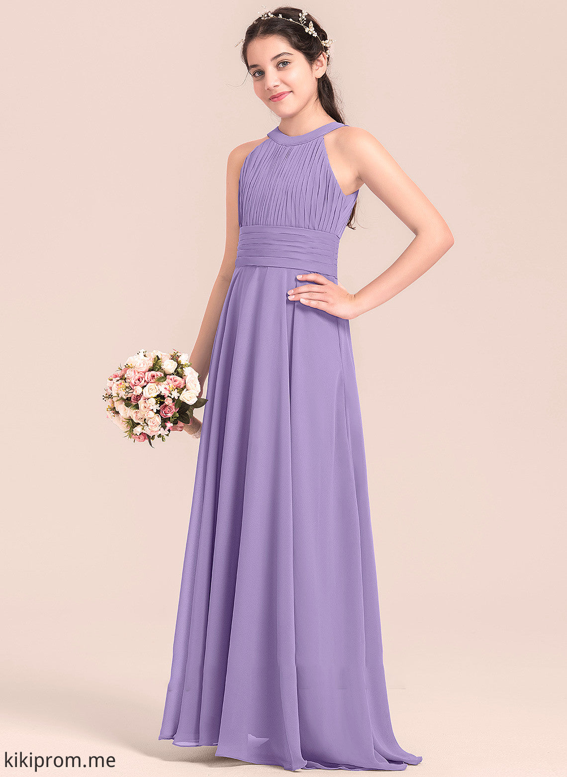 With Chiffon A-Line Junior Bridesmaid Dresses Ruffle Scoop Tess Neck Floor-Length