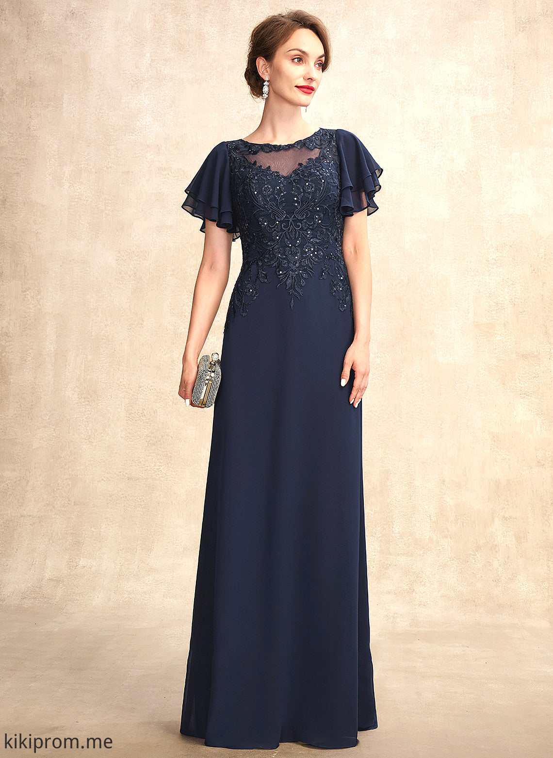 Bride Lace Rubi Floor-Length Neck the Scoop of A-Line Mother of the Bride Dresses Chiffon Mother With Sequins Dress