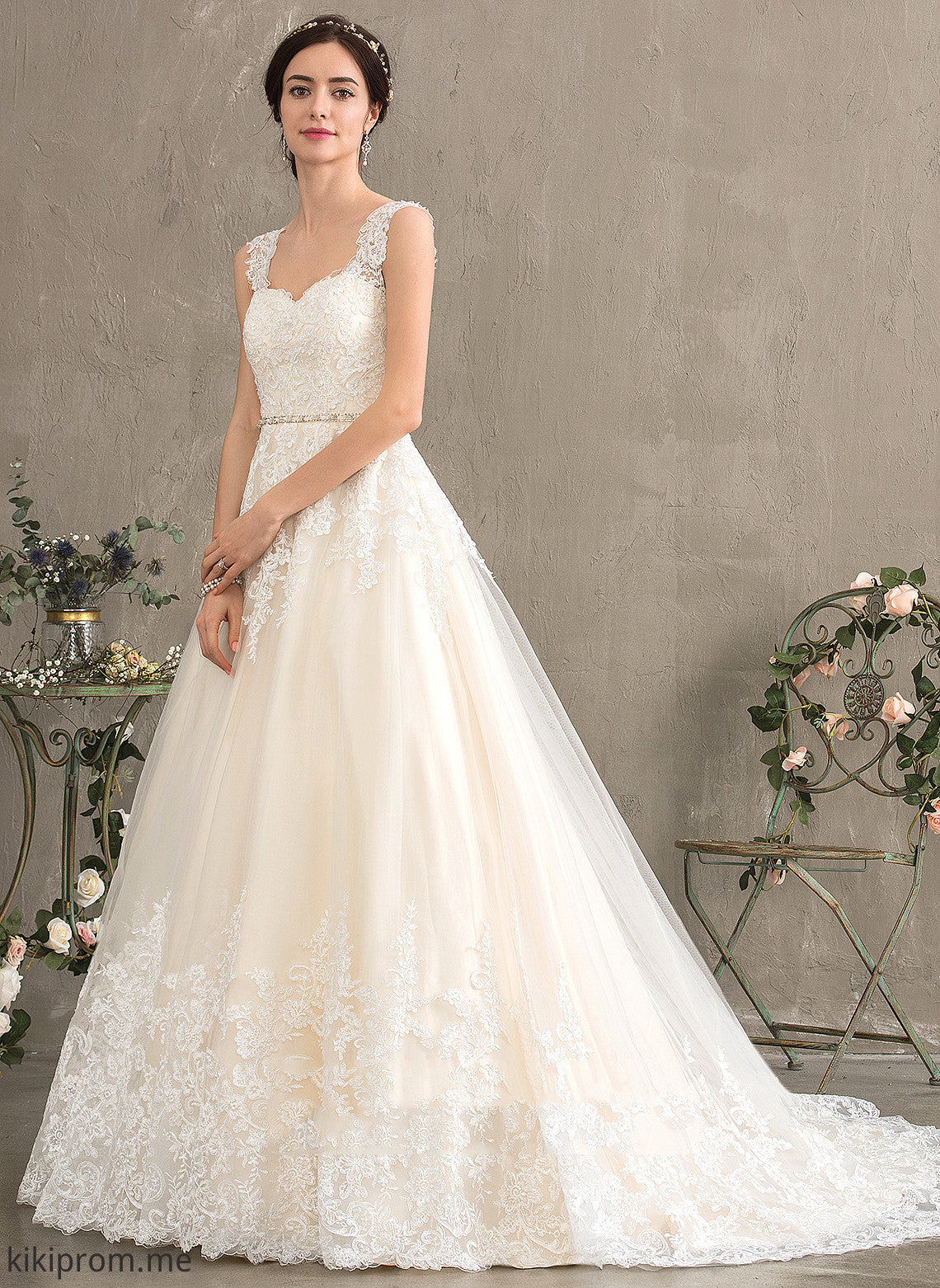 Ball-Gown/Princess Tulle Alanna Court Sweetheart Lace Train Dress Wedding Dresses Wedding Sequins With Beading