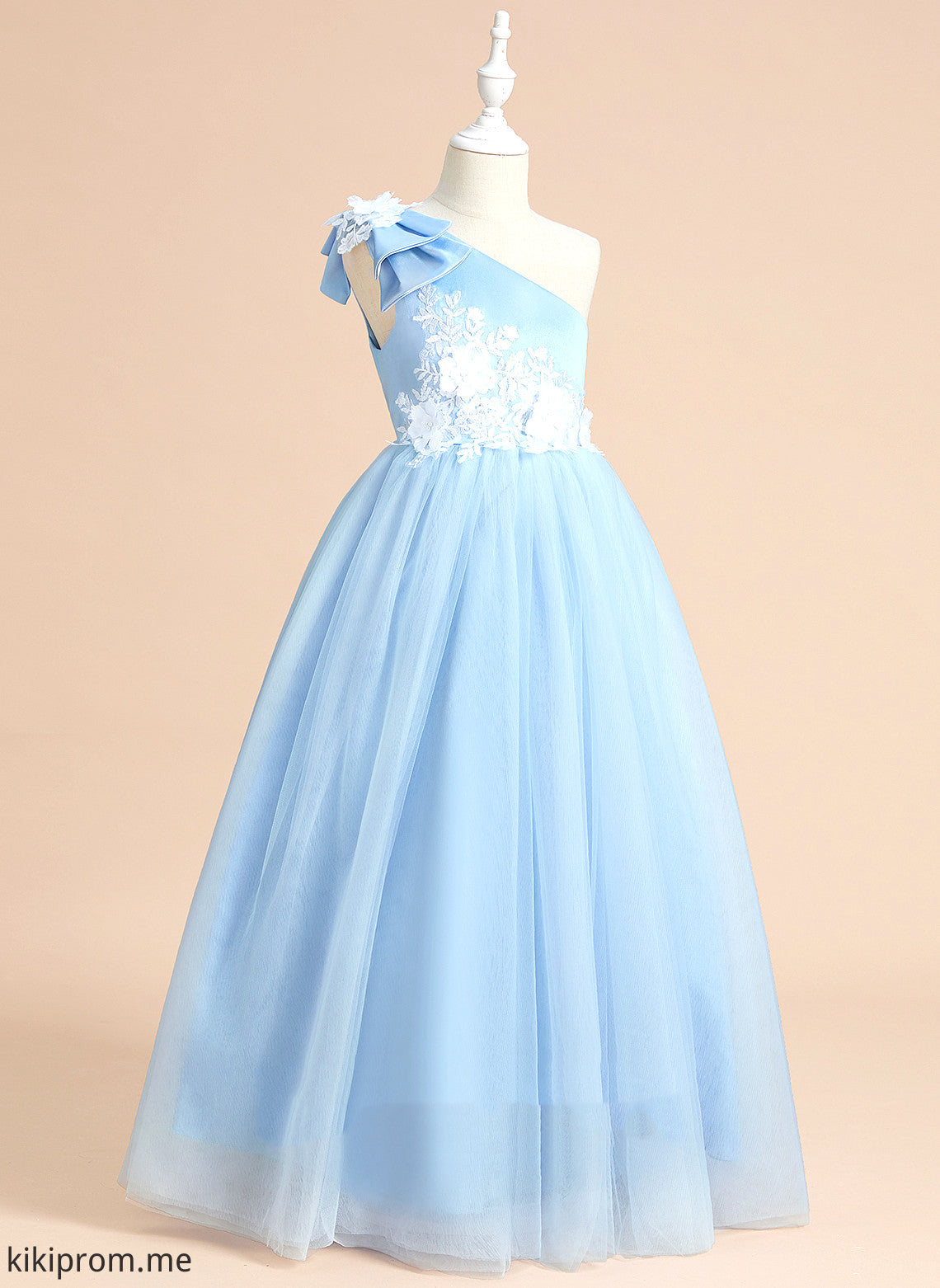 Girl - Floor-length Ball-Gown/Princess One-Shoulder Lia Sleeveless With Flower Dress Flower Girl Dresses Satin/Tulle Lace/Bow(s)