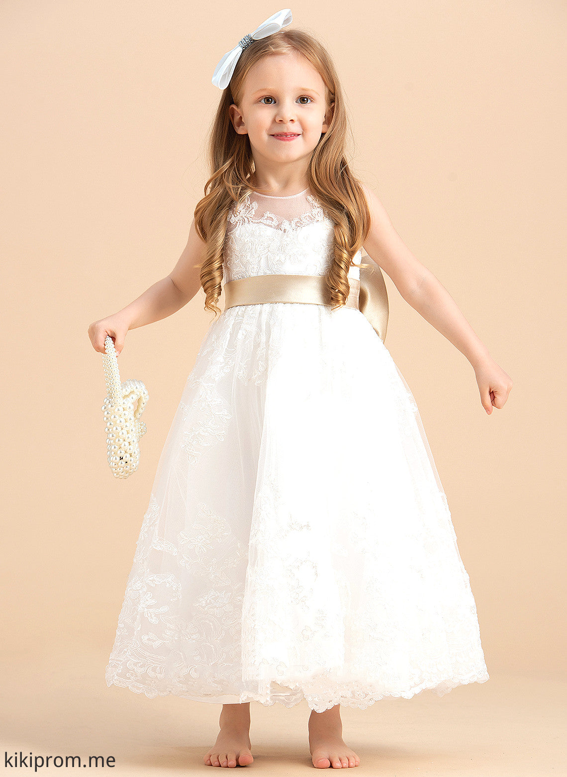 Sash/Bow(s) Lorelai Neck Flower Girl Dresses With Girl Flower A-Line/Princess Sleeveless Satin/Tulle/Lace Scoop Ankle-length Dress -