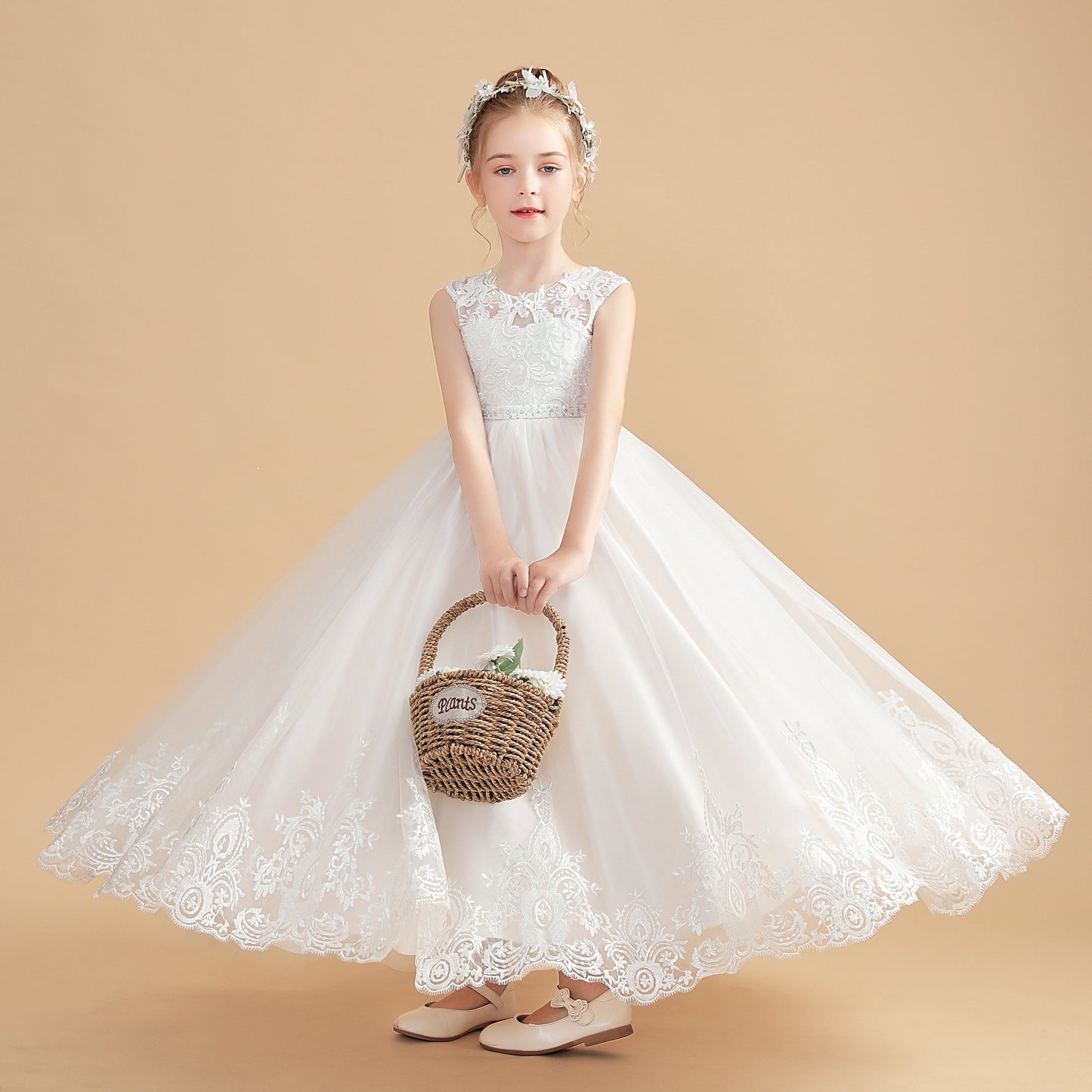 Cute Cap Sleeves Ivory Tulle Flower Girl Dresses With Beading