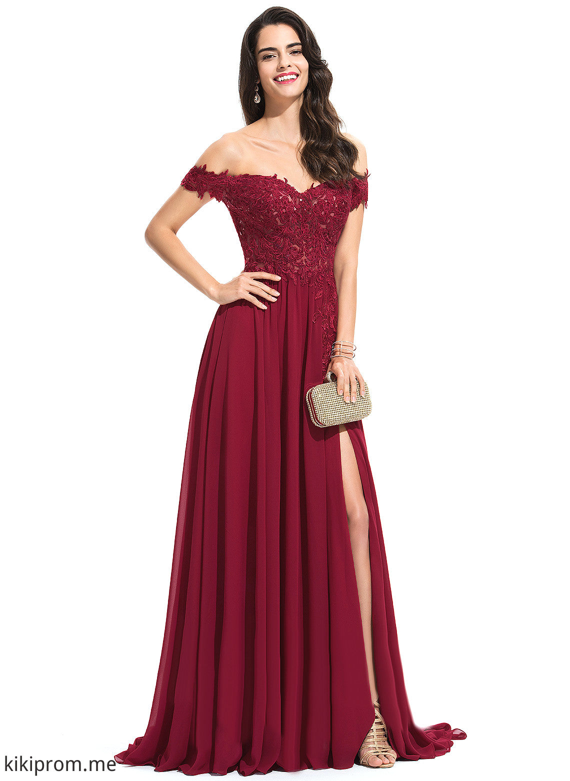 With Prom Dresses Finley Off-the-Shoulder Chiffon Train Sequins Sweep A-Line