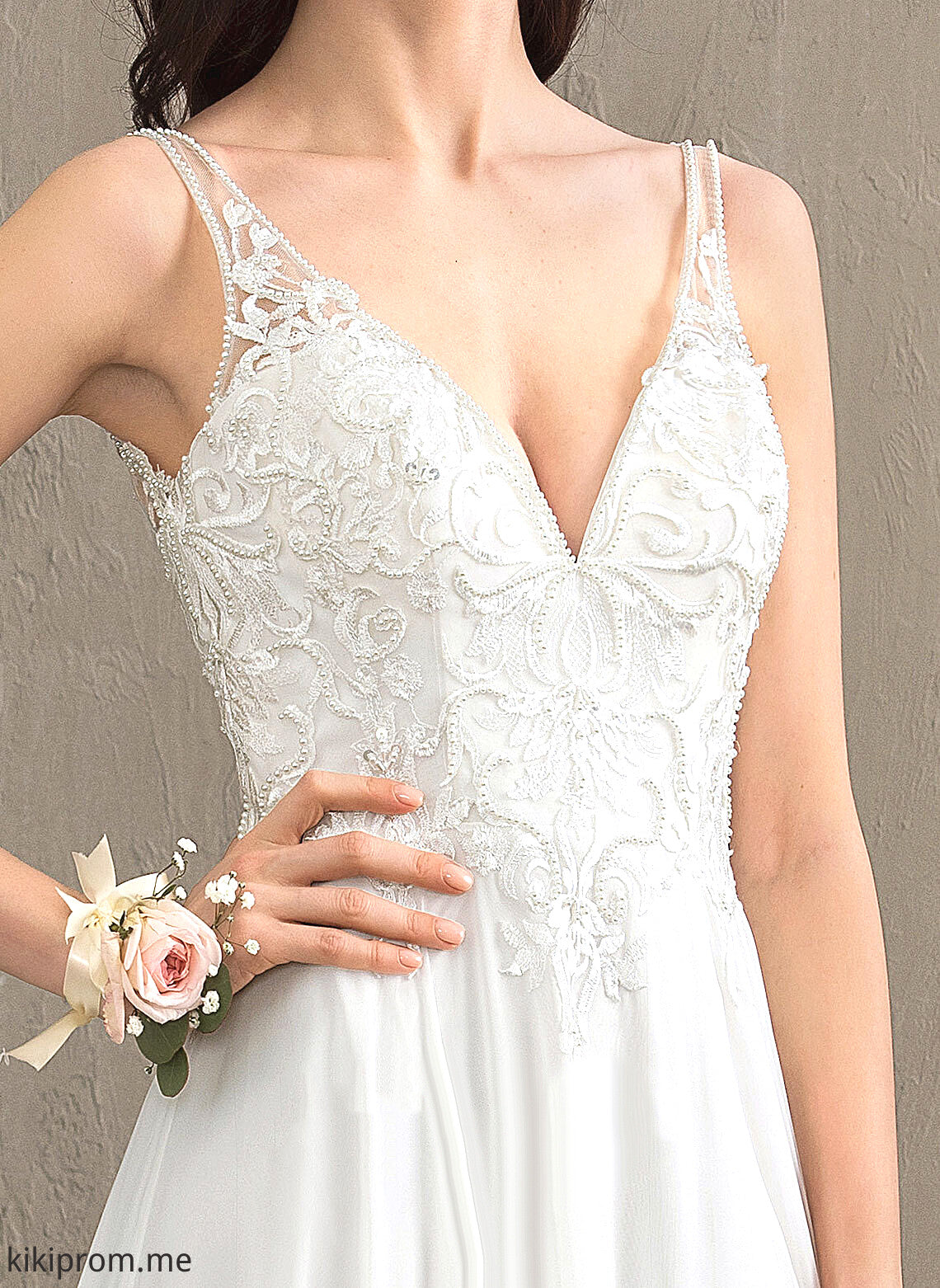 Beading Lace With Wedding Wedding Dresses Chiffon Dress Sweep A-Line Split Chelsea V-neck Front Train Sequins