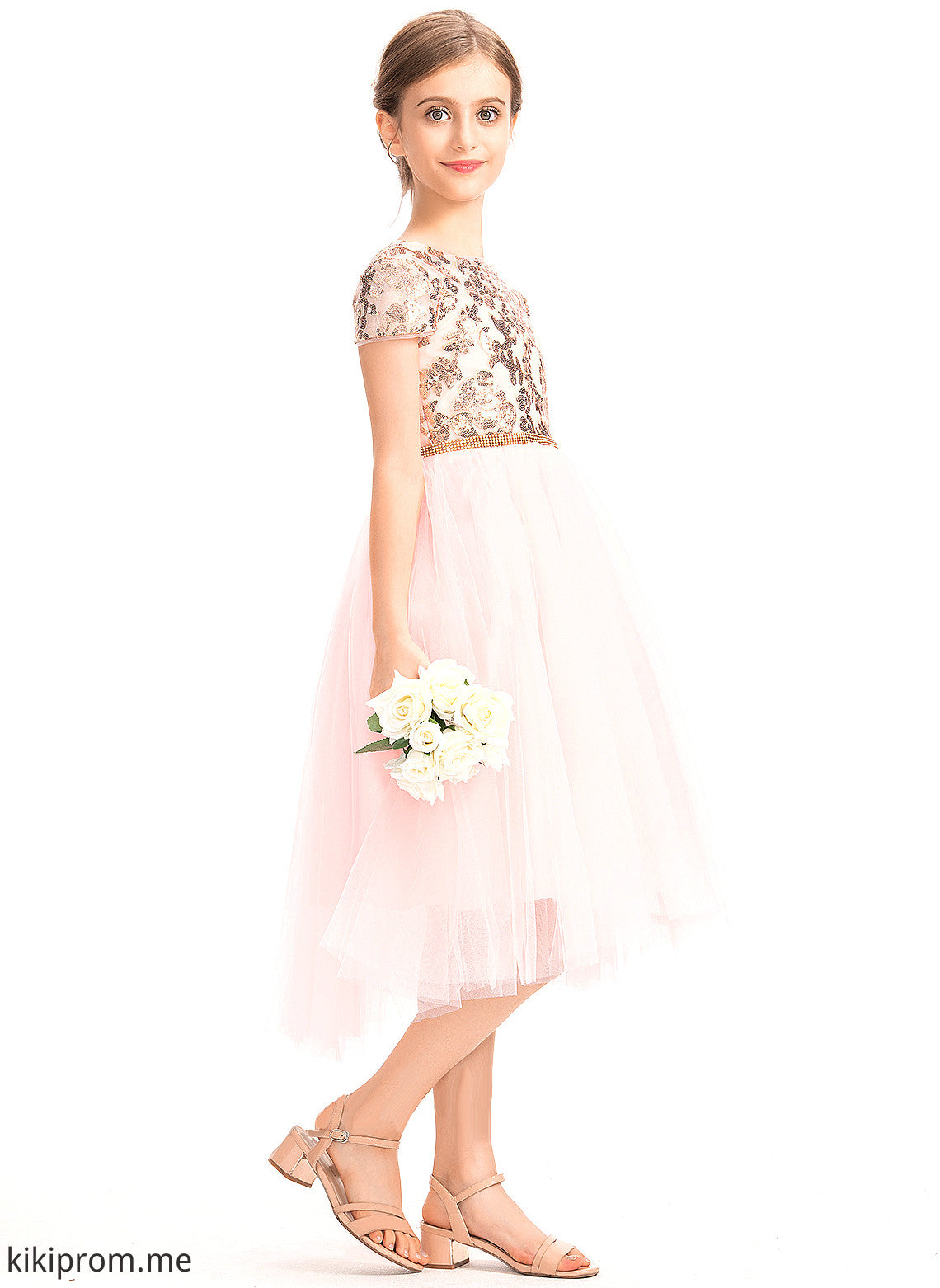 With Tulle Junior Bridesmaid Dresses Asymmetrical Neck Scoop Sequins Glenda A-Line