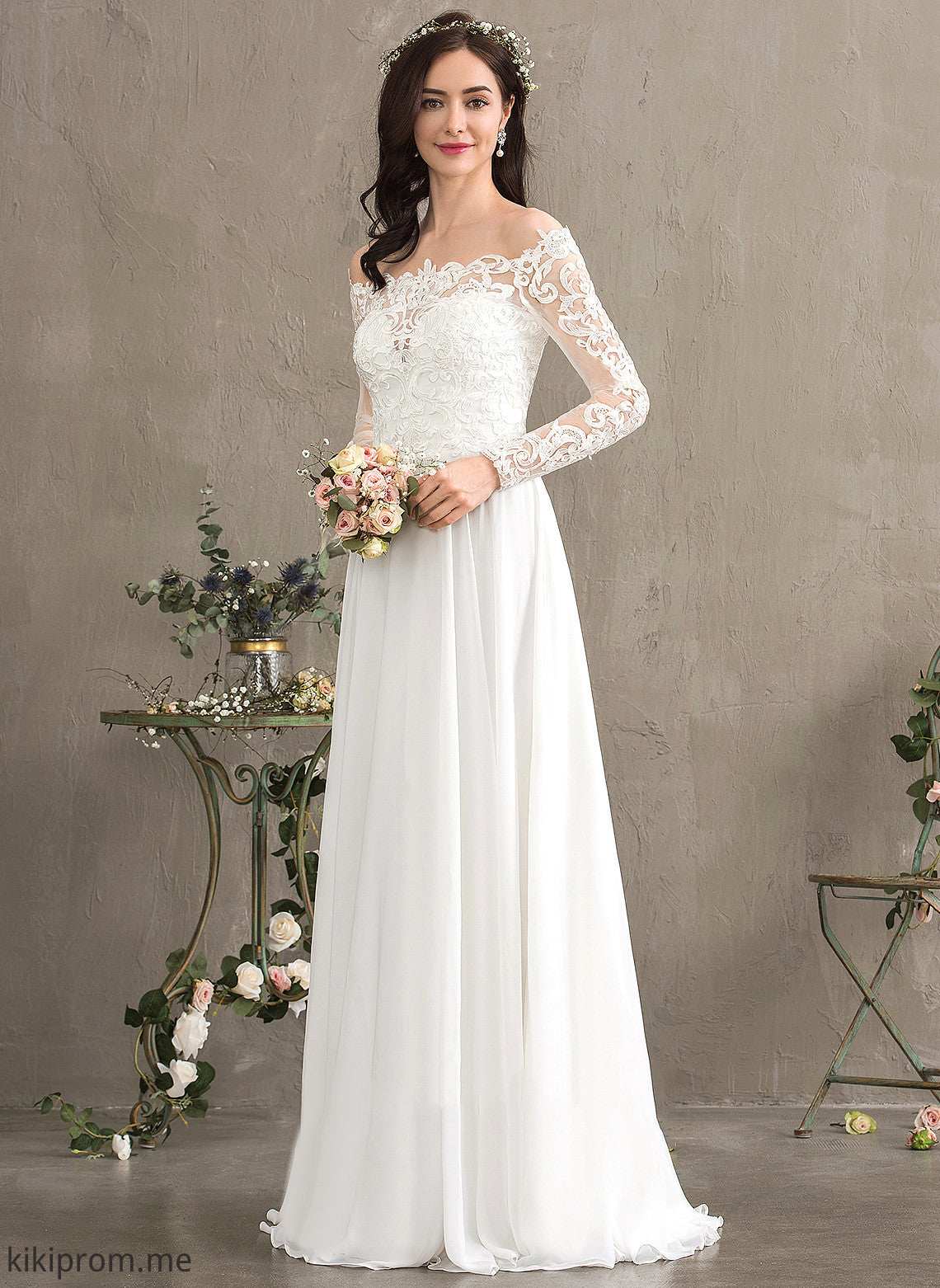 Chiffon Lace A-Line Wedding Hedwig With Wedding Dresses Dress Off-the-Shoulder Lace Floor-Length